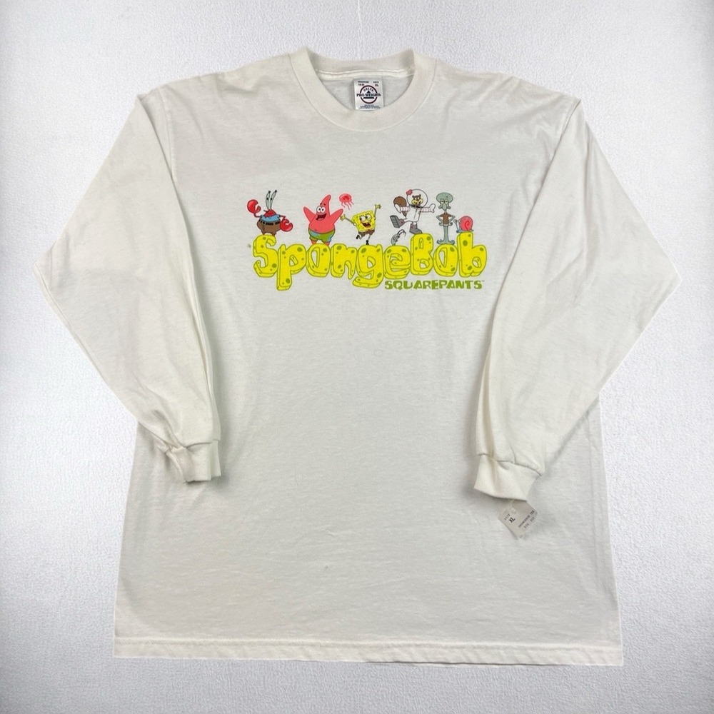 Vintage Nickelodeon SpongeBob SquarePants T Shirt Boys XL White Long Sleeve Y2K